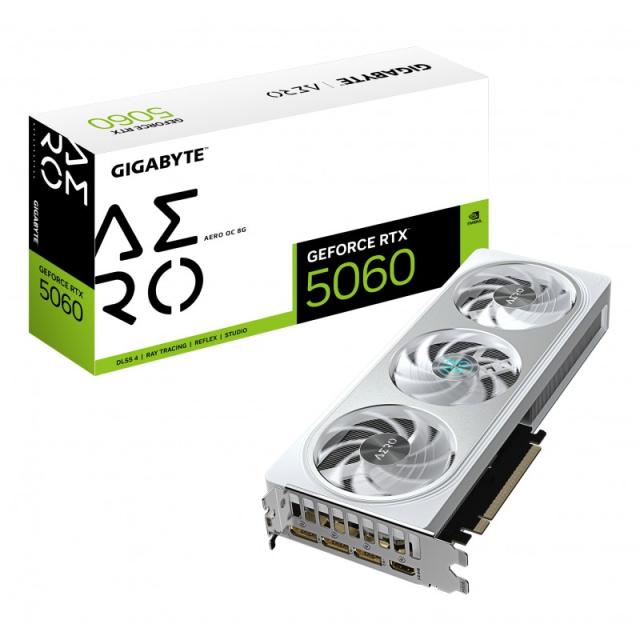 GIGABYTE - GeForce RTX 5060 AERO OC 8G Tarjeta Gráfica - 8GB GDDR7, 128bit, PCI-E 5.0, 2595 MHz Frecuencia del núcleo, 3 x Displ