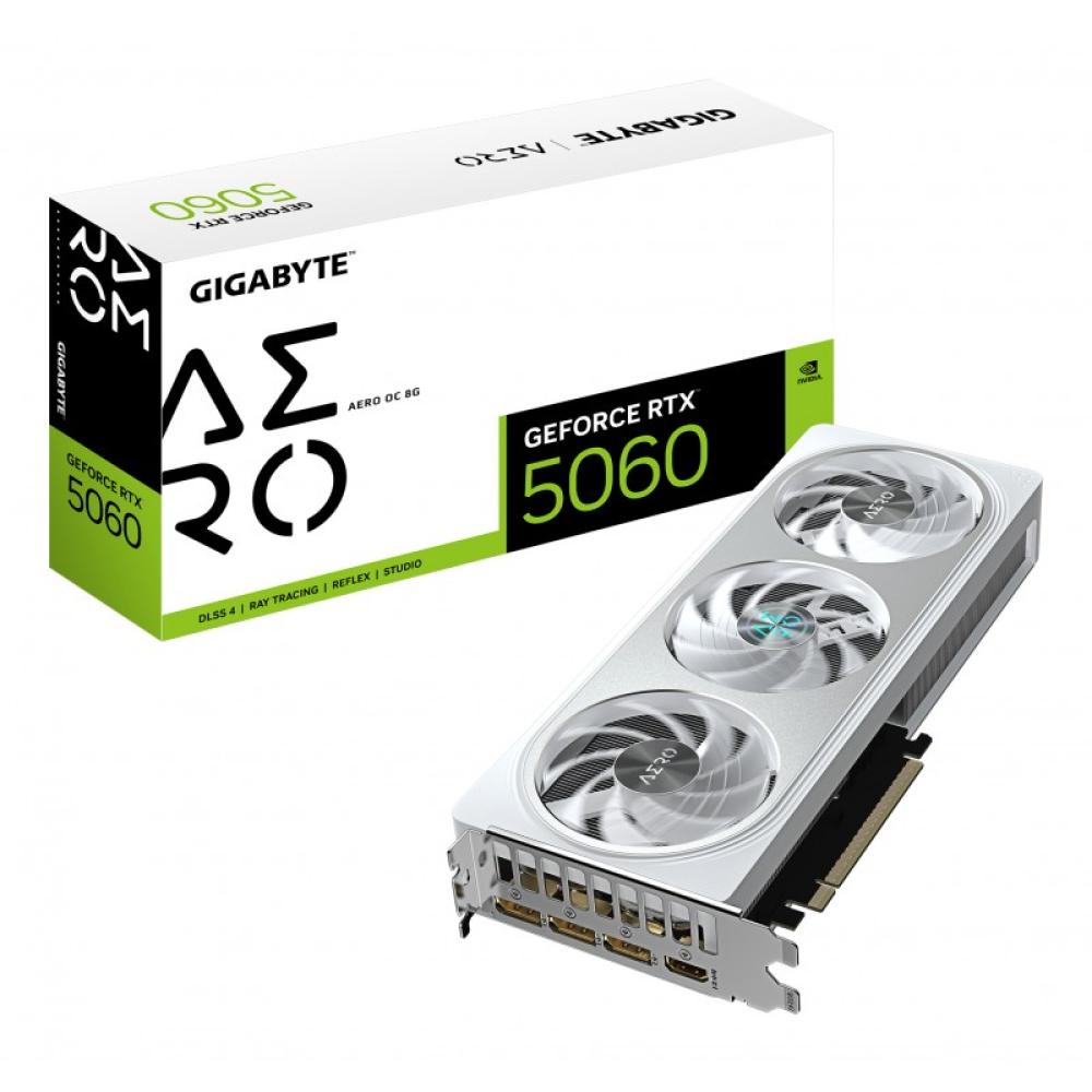 GIGABYTE - GeForce RTX 5060 AERO OC 8G Tarjeta Gráfica - 8GB GDDR7, 128bit, PCI-E 5.0, 2595 MHz Frecuencia del núcleo, 3 x Displ