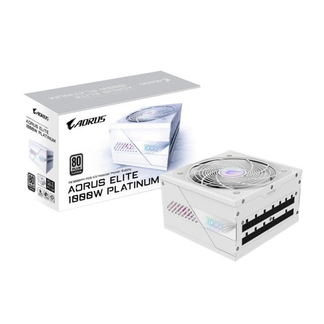 GIGABYTE - AORUS ELITE P1000W ICE Fuente de Alimentación - PCIe 5.0, 80 PLUS Platinum, Diseño completamente modular, Ventilador