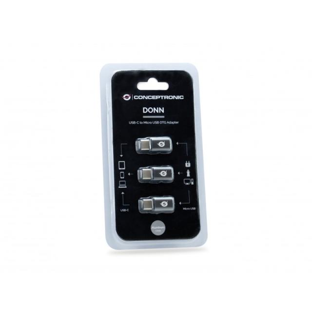 Conceptronic - DONN05G cambiador de género para cable USB 2.0 Type-C USB 2.0 Micro Negro