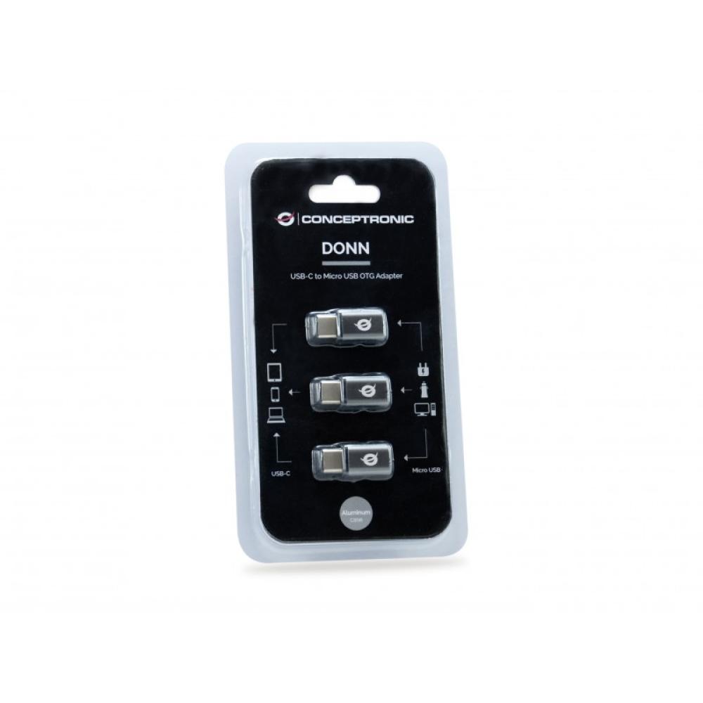 Conceptronic - DONN05G cambiador de género para cable USB 2.0 Type-C USB 2.0 Micro Negro