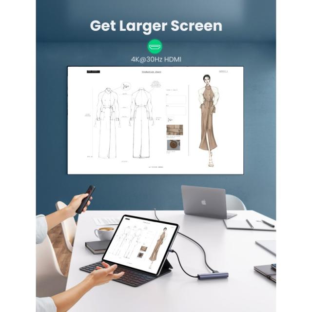 Ugreen - 10919 base para portátil y replicador de puertos Alámbrico USB 3.2 Gen 1 (3.1 Gen 1) Type-C Gris