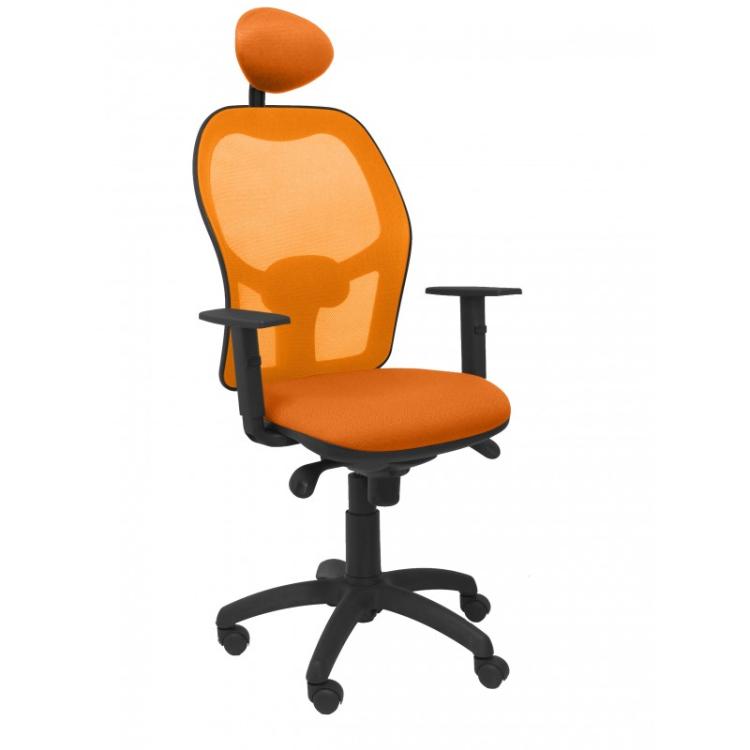 PIQUERAS Y CRESPO - Silla Jorquera malla naranja asiento bali naranja con cabecero fijo