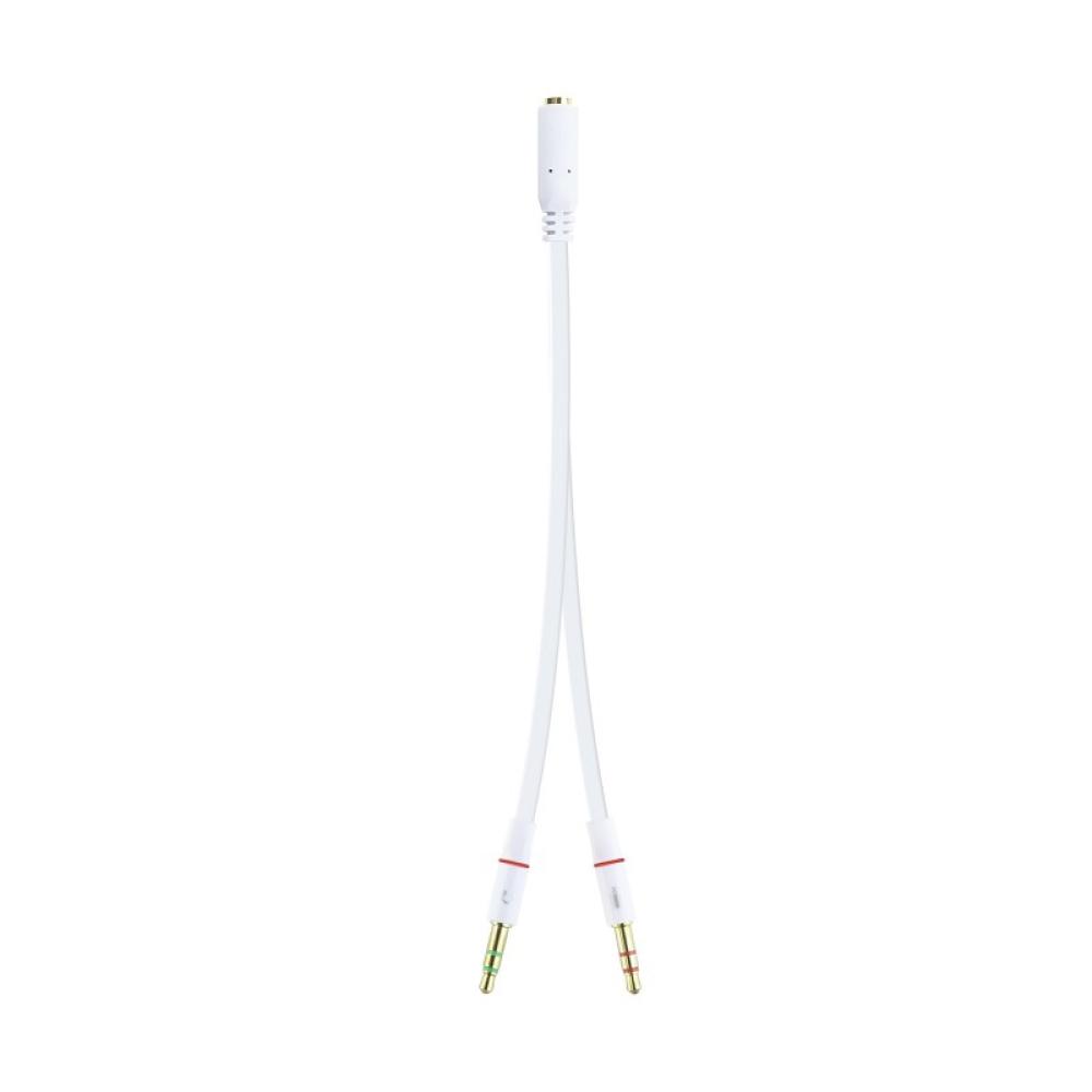 Nanocable - Cable Adaptador Audio Jack 3.5/H de 4 Pines a 2 Jack 3.5/M de 3 Pines, Blanco, 20 Cm
