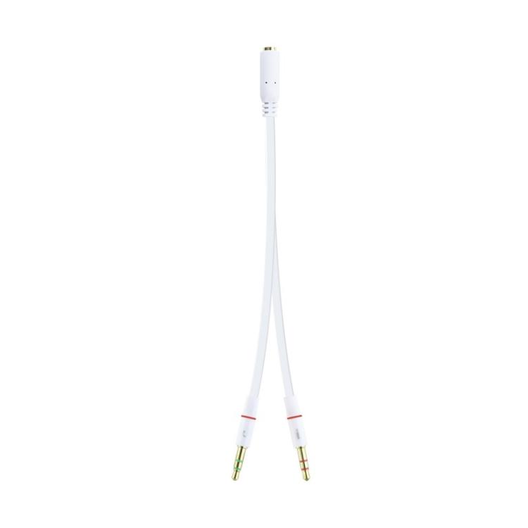 Nanocable - Cable Adaptador Audio Jack 3.5/H de 4 Pines a 2 Jack 3.5/M de 3 Pines, Blanco, 20 Cm