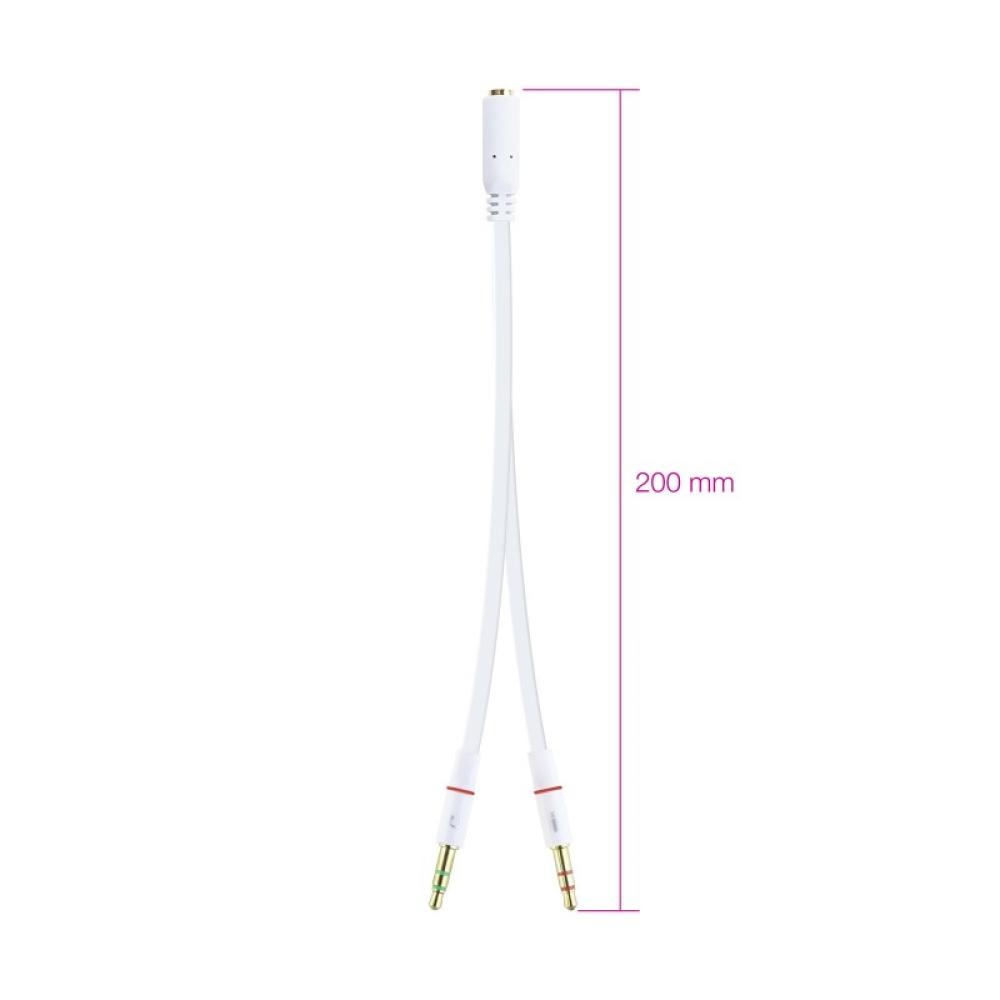 Nanocable - Cable Adaptador Audio Jack 3.5/H de 4 Pines a 2 Jack 3.5/M de 3 Pines, Blanco, 20 Cm