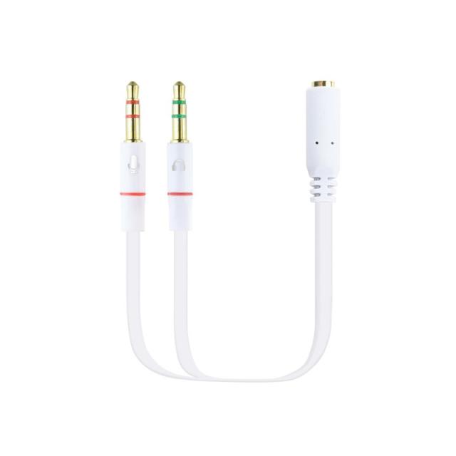 Nanocable - Cable Adaptador Audio Jack 3.5/H de 4 Pines a 2 Jack 3.5/M de 3 Pines, Blanco, 20 Cm