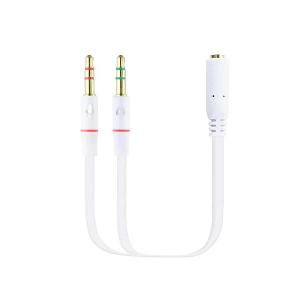 Nanocable - Cable Adaptador Audio Jack 3.5/H de 4 Pines a 2 Jack 3.5/M de 3 Pines, Blanco, 20 Cm