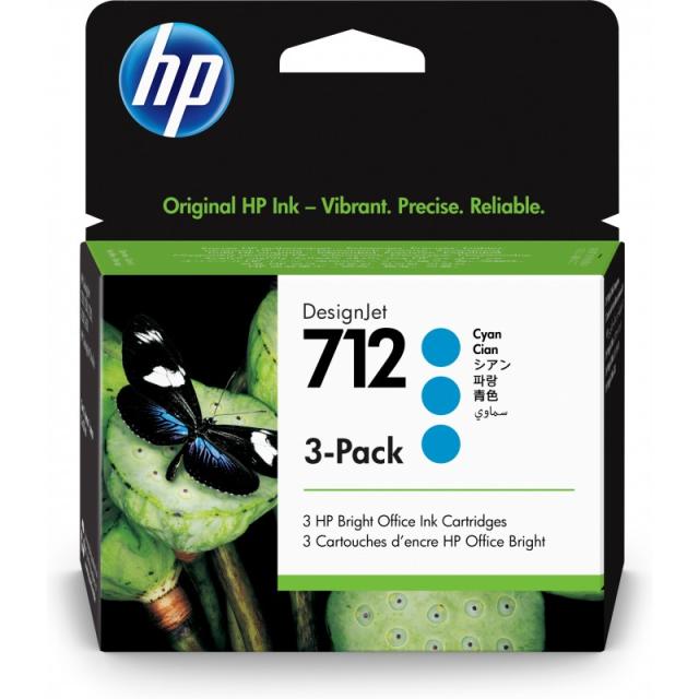 HP - Paquete de 3 cartuchos de Tinta DesignJet 712 cian de 29 ml