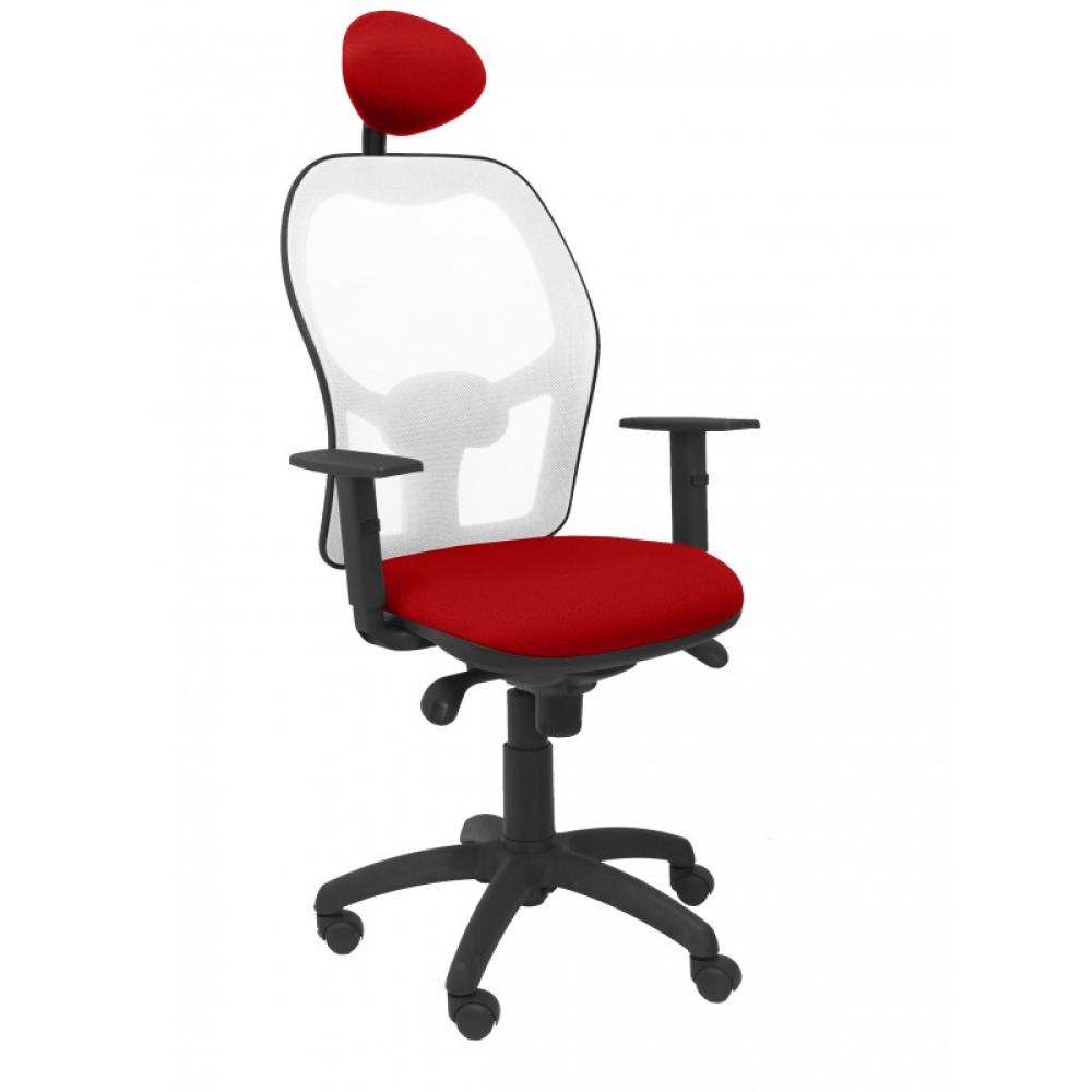 PIQUERAS Y CRESPO - Silla Jorquera malla blanca asiento bali rojo con cabecero fijo