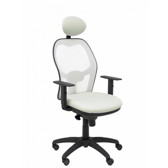 PIQUERAS Y CRESPO - Silla Jorquera malla blanca asiento bali gris claro con cabecero fijo