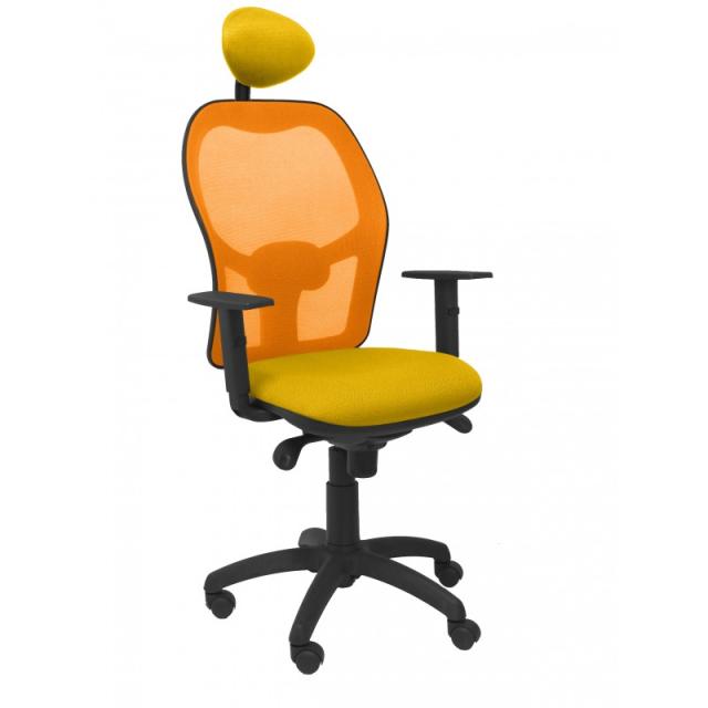 PIQUERAS Y CRESPO - Silla Jorquera malla naranja asiento bali amarillo con cabecero fijo
