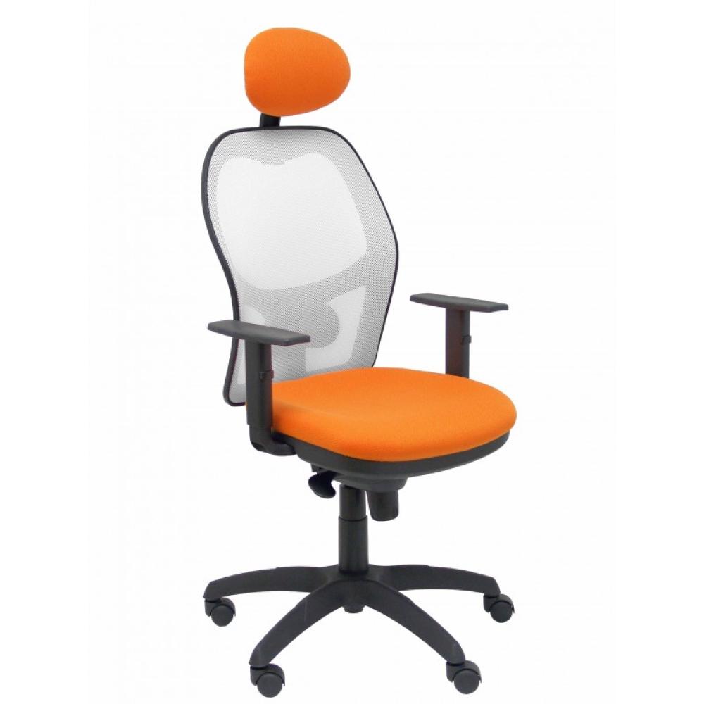 PIQUERAS Y CRESPO - Silla Jorquera malla blanca asiento bali naranja con cabecero fijo