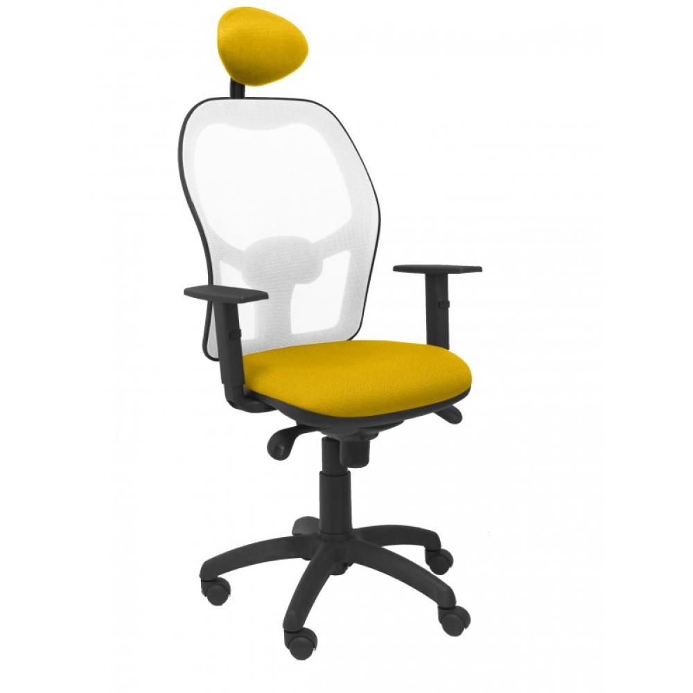 PIQUERAS Y CRESPO - Silla Jorquera malla blanca asiento bali amarillo con cabecero fijo