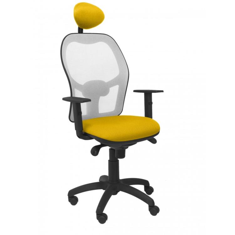 PIQUERAS Y CRESPO - Silla Jorquera malla gris asiento bali amarillo con cabecero fijo