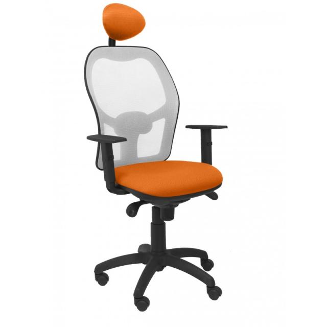 PIQUERAS Y CRESPO - Silla Jorquera malla gris asiento bali naranja con cabecero fijo