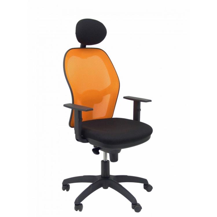PIQUERAS Y CRESPO - Silla Jorquera malla naranja asiento bali negro con cabecero fijo