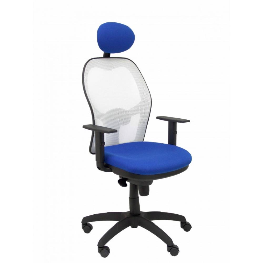 PIQUERAS Y CRESPO - Silla Jorquera malla blanca asiento bali azul con cabecero fijo