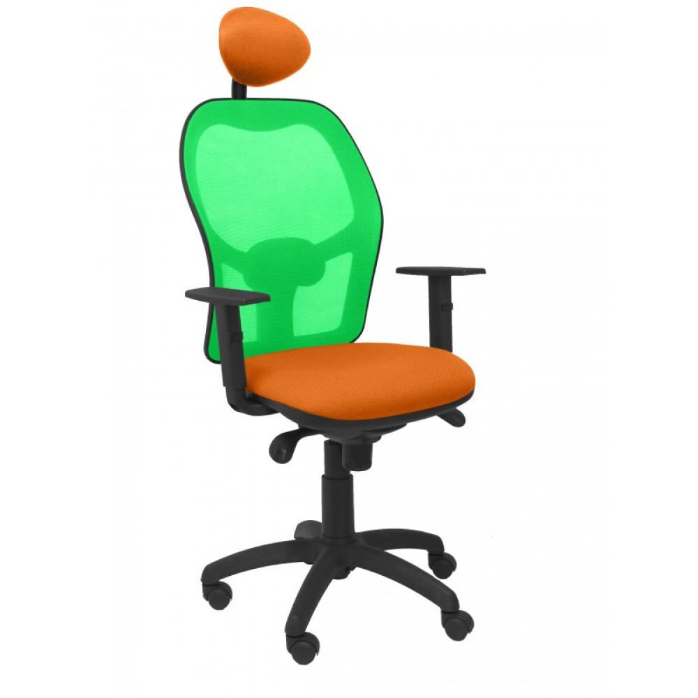 PIQUERAS Y CRESPO - Silla Jorquera malla verde asiento bali naranja con cabecero fijo