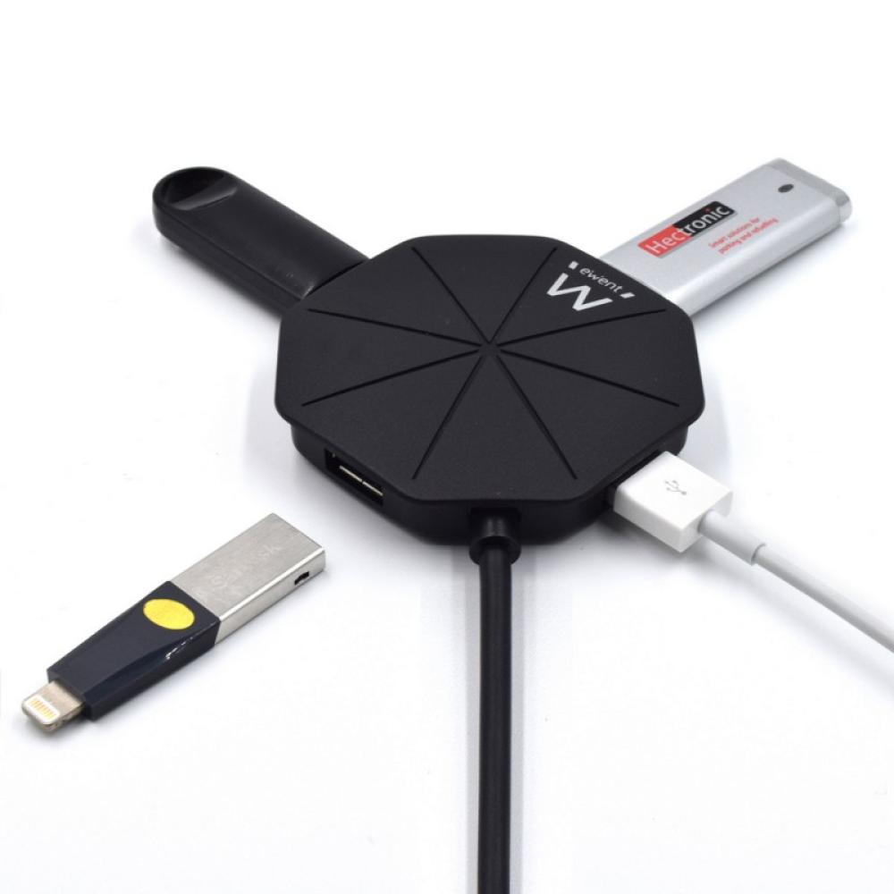 Ewent - EW1138 hub de interfaz USB 3.2 Gen 1 (3.1 Gen 1) Type-A 5000 Mbit/s Negro