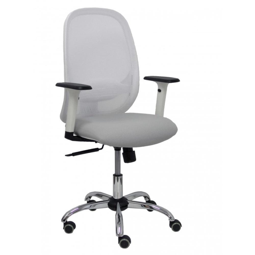 PIQUERAS Y CRESPO - Silla Cilanco blanca malla blanca asiento bali gris brazo regulable base cromada rueda - 354SBM10B40B354CRRP