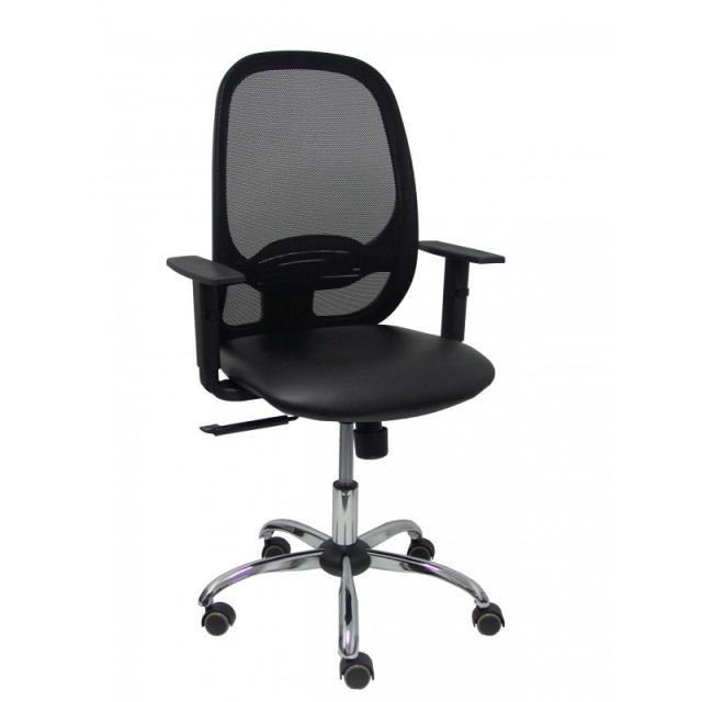 PIQUERAS Y CRESPO - Silla Cilanco negra malla negra asiento similpiel negro brazo regulable base cromada