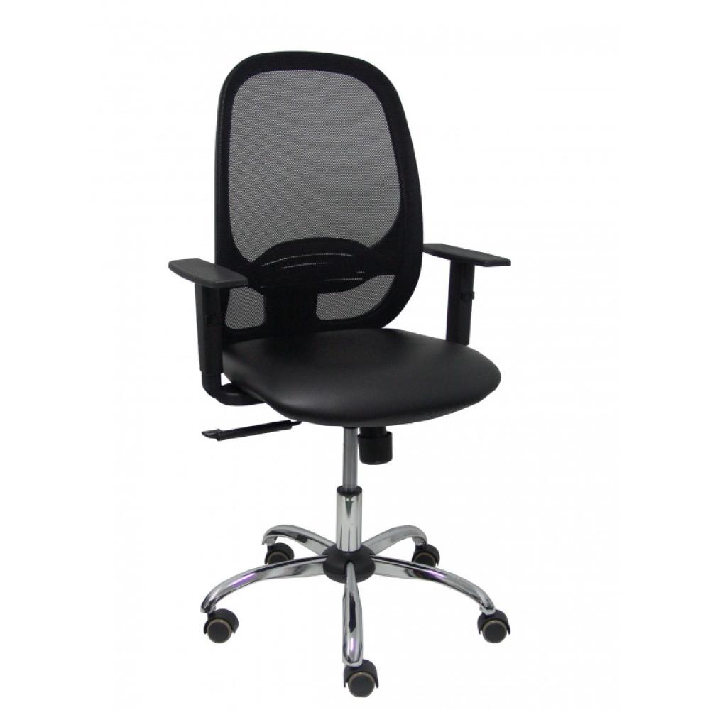 PIQUERAS Y CRESPO - Silla Cilanco negra malla negra asiento similpiel negro brazo regulable base cromada
