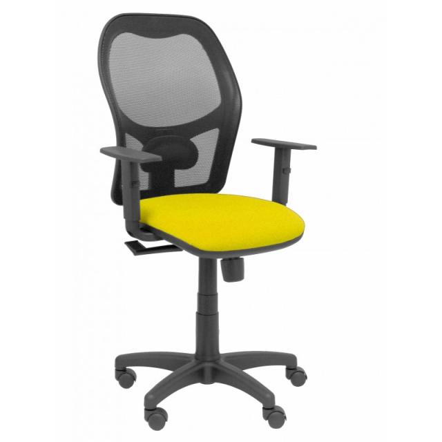 PIQUERAS Y CRESPO - Silla Alocén malla negra asiento bali amarillo brazos regulables
