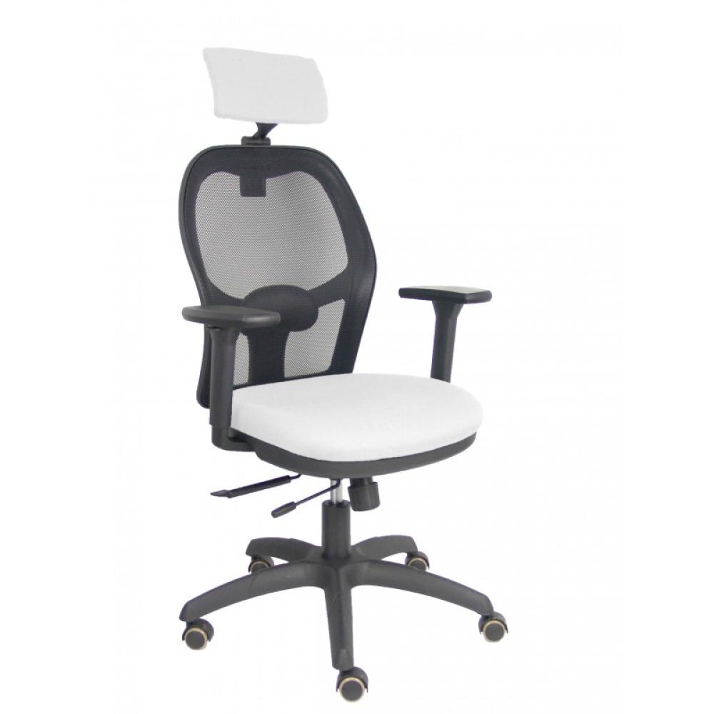 PIQUERAS Y CRESPO - Silla Jorquera traslack malla negra asiento bali blanco brazos 3D cabecero regulable