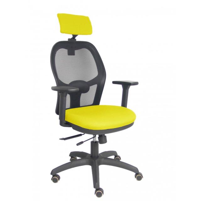 PIQUERAS Y CRESPO - Silla Jorquera traslack malla negra asiento bali amarillo brazos 3D cabecero regulable