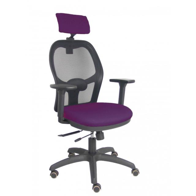 PIQUERAS Y CRESPO - Silla Jorquera traslack malla negra asiento bali morado brazos 3D cabecero regulable