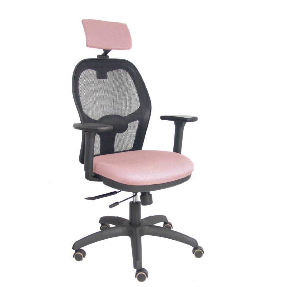 PIQUERAS Y CRESPO - Silla Jorquera traslack malla negra asiento bali rosa brazos 3D cabecero regulable