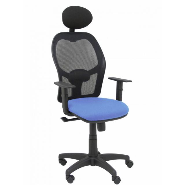PIQUERAS Y CRESPO - Silla Alocén malla negra asiento bali azul claro brazos regulables cabecero fijo - 345SM840B261B10CRNC