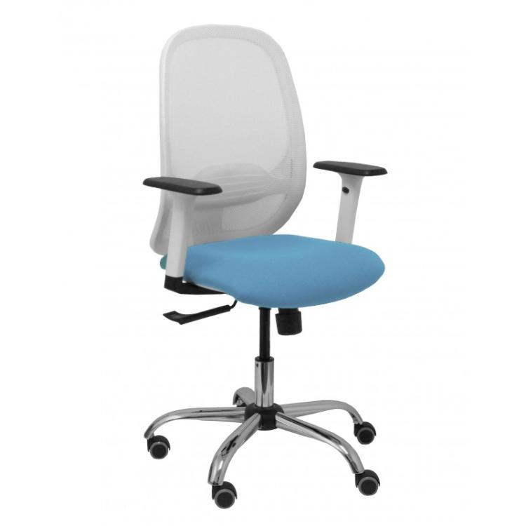 PIQUERAS Y CRESPO - Silla Cilanco blanca malla blanca asiento bali azul brazo regulable base cromada rueda - 354SBM10B13B354CRRP