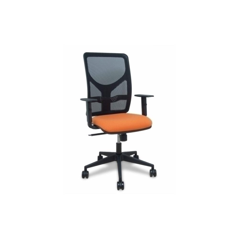 PIQUERAS Y CRESPO - Silla Motilla malla negra asiento bali naranja brazo regulable ruedas 65mm
