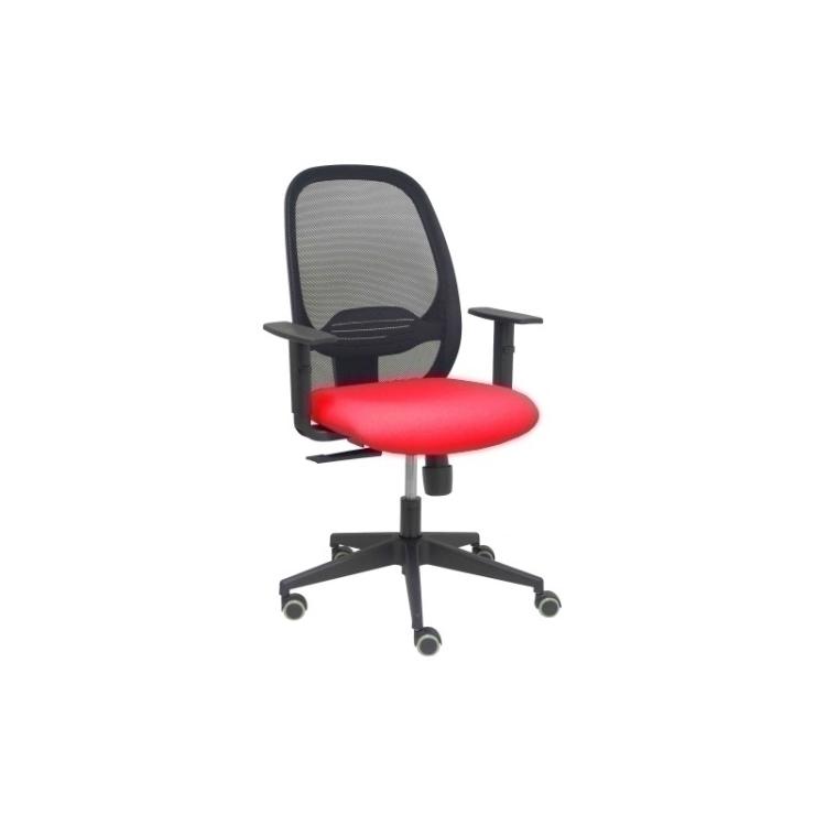 PIQUERAS Y CRESPO - Silla Cilanco negra malla negra asiento bali rojo brazo regulable