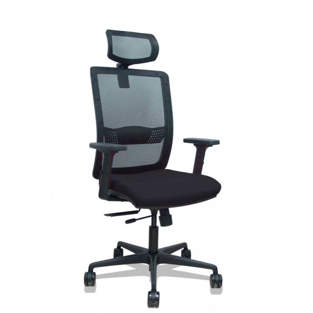 PIQUERAS Y CRESPO - Silla Haches traslack malla negra asiento bali negro brazos 2D ruedas 65mm cabecero regulable