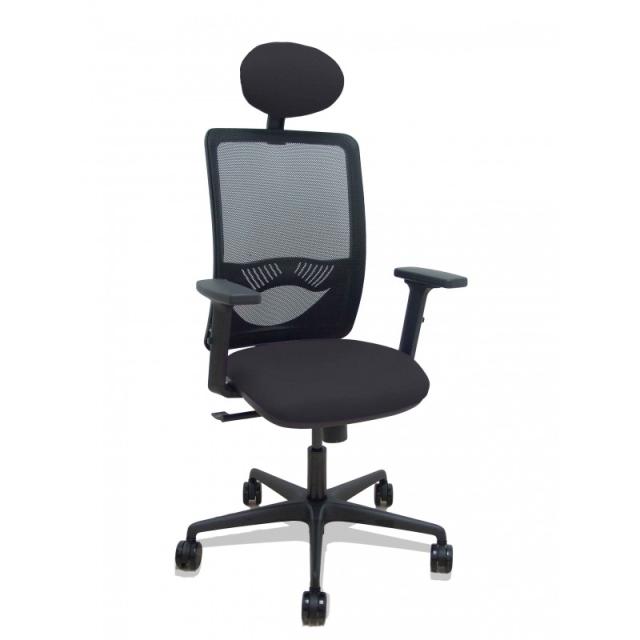 PIQUERAS Y CRESPO - Silla Zulema sincro malla negra asiento bali negro brazos 2D ruedas 65mm cabecero