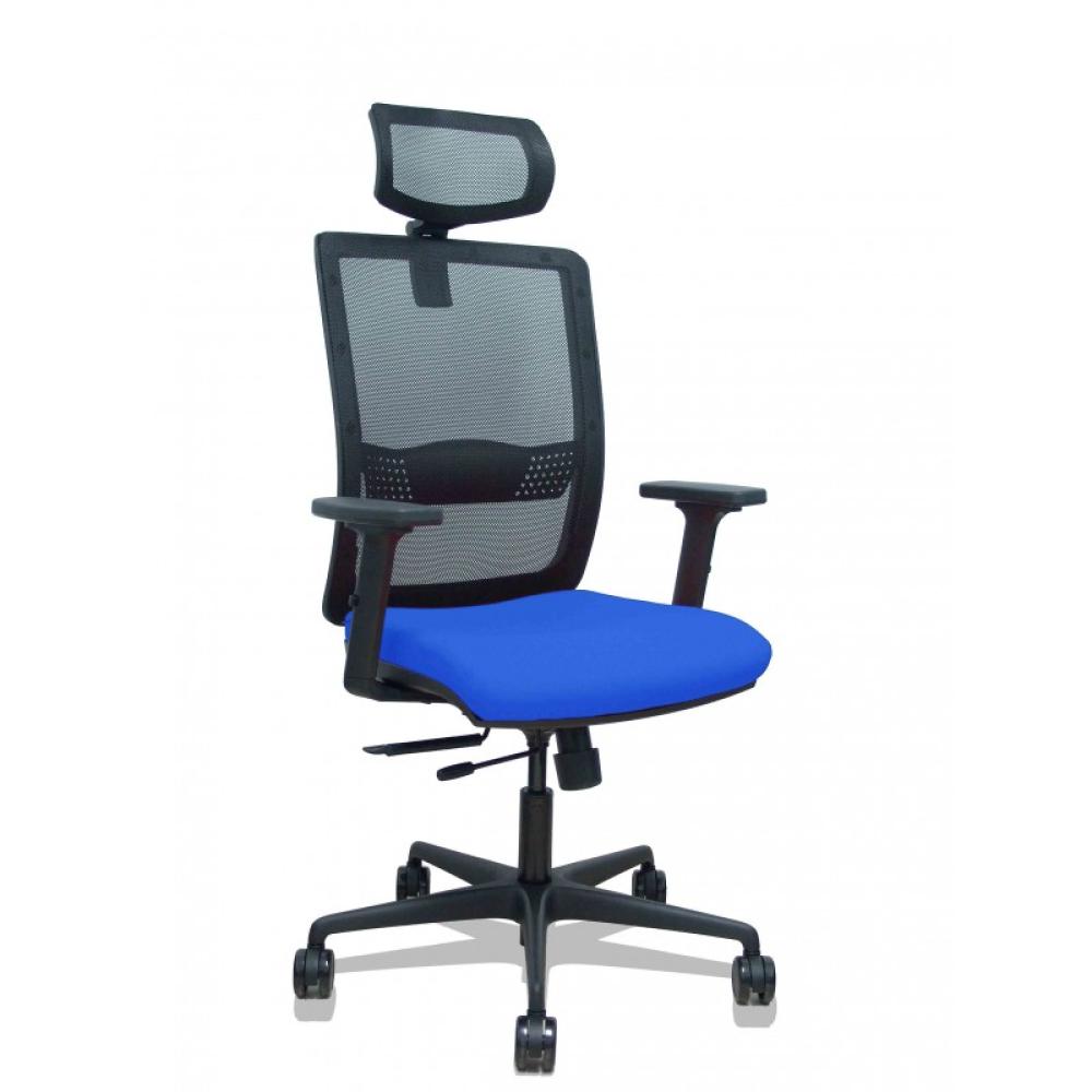 PIQUERAS Y CRESPO - Silla Haches traslack malla negra asiento bali azul brazos 2D ruedas 65mm cabecero regulable