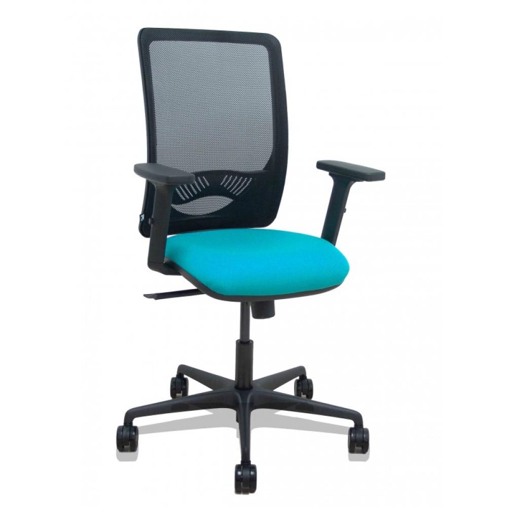 PIQUERAS Y CRESPO - Silla Zulema sincro malla negra asiento bali turquesa brazos 2D ruedas 65mm