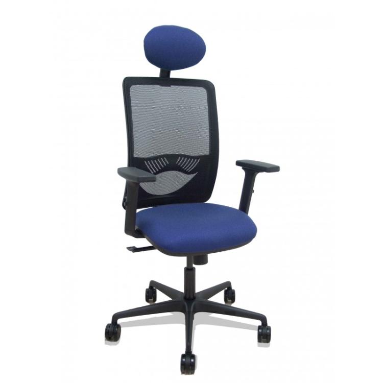 PIQUERAS Y CRESPO - Silla Zulema sincro malla negra asiento bali azul marino brazos 2D ruedas 65mm cabecero