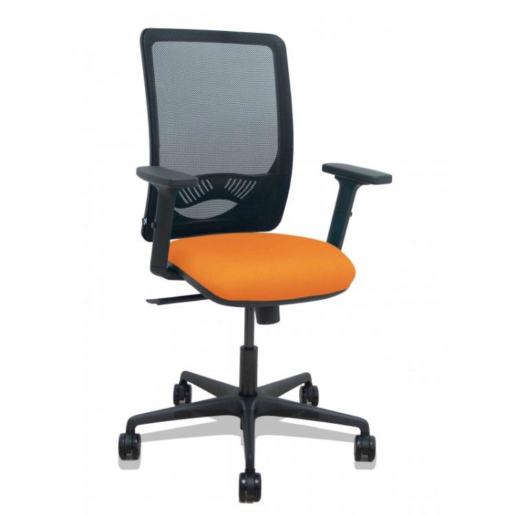 PIQUERAS Y CRESPO - Silla Zulema sincro malla negra asiento bali naranja brazos 2D ruedas 65mm