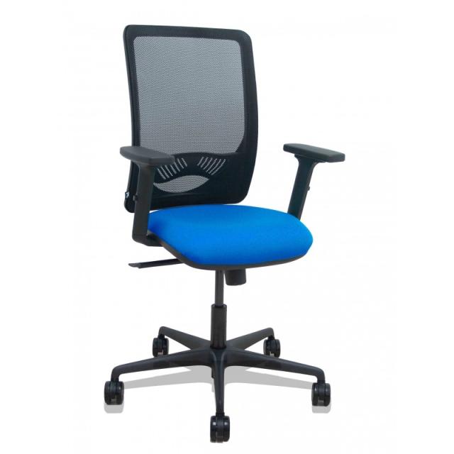 PIQUERAS Y CRESPO - Silla Zulema sincro malla negra asiento bali azul brazos 2D ruedas 65mm