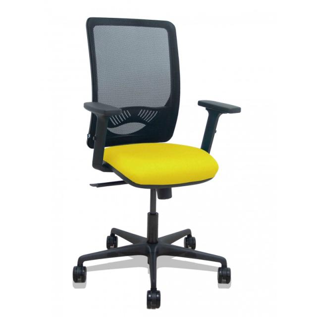 PIQUERAS Y CRESPO - Silla Zulema sincro malla negra asiento bali amarillo brazos 2D ruedas 65mm