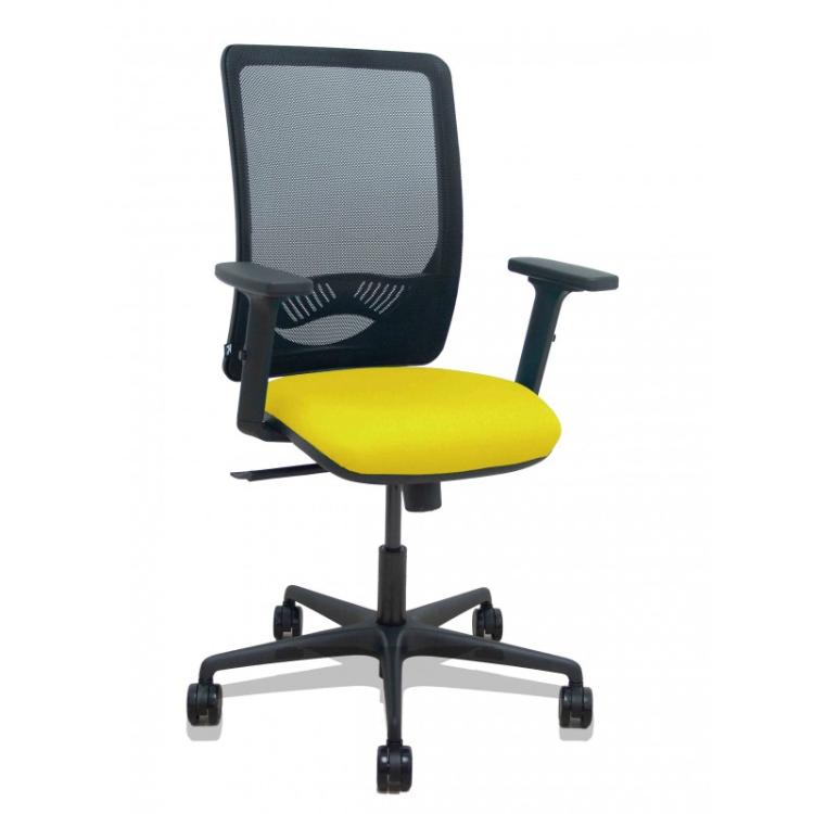 PIQUERAS Y CRESPO - Silla Zulema sincro malla negra asiento bali amarillo brazos 2D ruedas 65mm