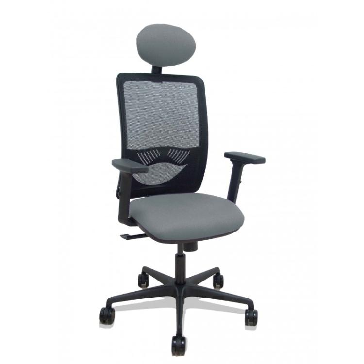 PIQUERAS Y CRESPO - Silla Zulema sincro malla negra asiento bali gris brazos 2D ruedas 65mm cabecero