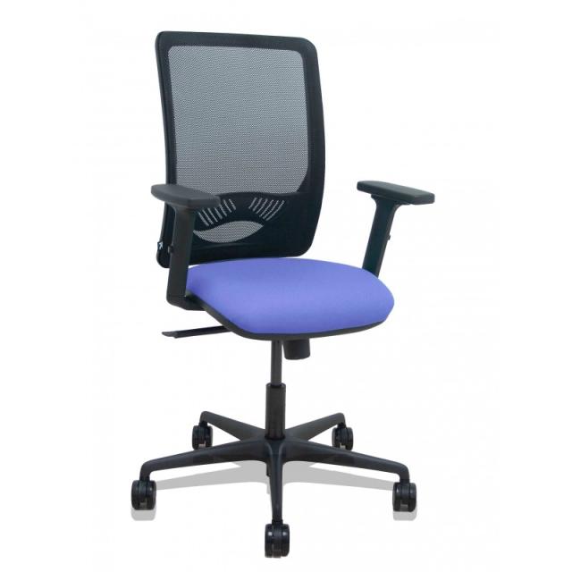 PIQUERAS Y CRESPO - Silla Zulema sincro malla negra asiento bali azul claro brazos 2D ruedas 65mm