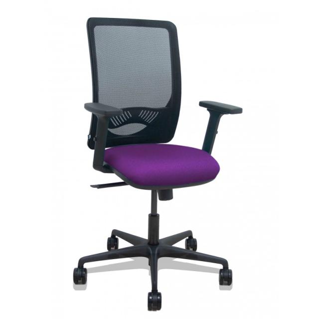 PIQUERAS Y CRESPO - Silla Zulema sincro malla negra asiento bali morado brazos 2D ruedas 65mm