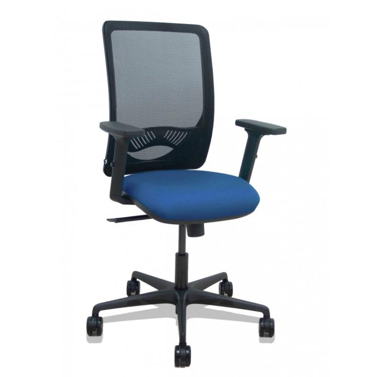 PIQUERAS Y CRESPO - Silla Zulema sincro malla negra asiento bali azul marino brazos 2D ruedas 65mm