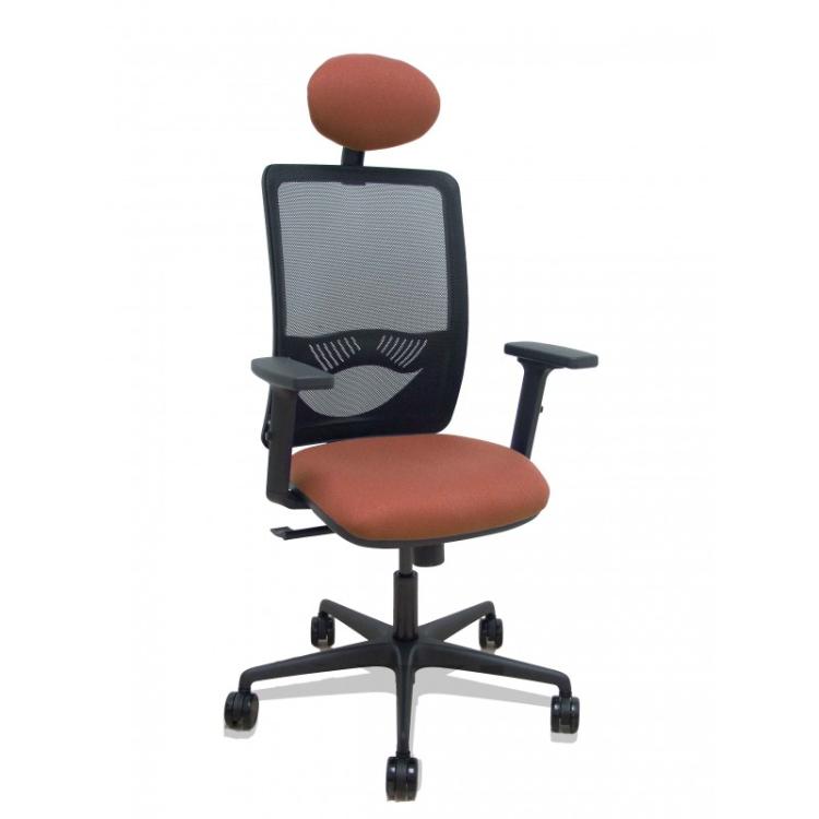 PIQUERAS Y CRESPO - Silla Zulema sincro malla negra asiento bali marrón brazos 2D ruedas 65mm cabecero